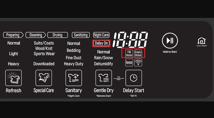 Một số biểu tượng khác trên bảng điều khiển của máy giặt sấy LG Styler